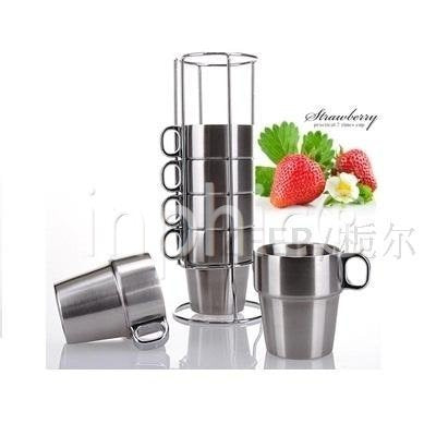 INPHIC-雙層不鏽鋼水杯 茶杯 七件套杯 配杯架 咖啡杯啤酒杯兒童杯套杯