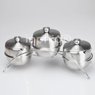 INPHIC-不鏽鋼直身調味罐四件套 調味瓶廚房用品置物架套裝配勺子