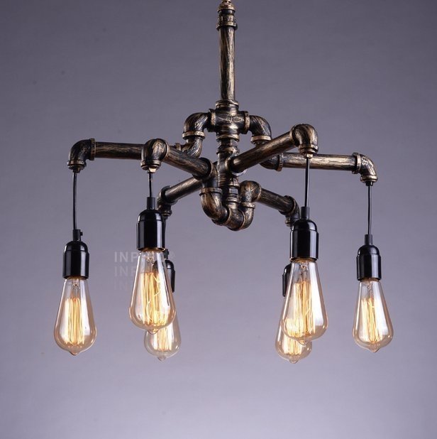 INPHIC-復古特色工業風餐廳吊燈咖啡館創意個性水管吧臺吊燈客廳酒吧鐵藝燈具 6頭