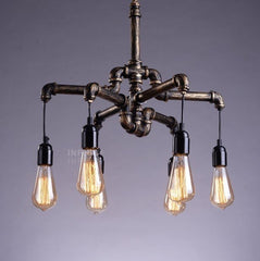 INPHIC-復古特色工業風餐廳吊燈咖啡館創意個性水管吧臺吊燈客廳酒吧鐵藝燈具 6頭