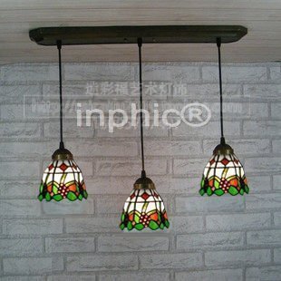 INPHIC-蒂凡尼玻璃吧臺小吊燈 歐式溫馨田園3連吊燈 小葡萄餐吊燈