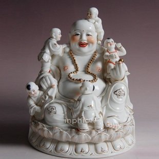 INPHIC-佛像 彌勒佛像 德化陶瓷家居擺飾 白金彩五子彌勒