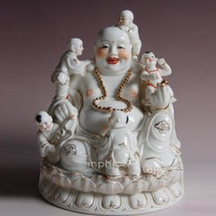 INPHIC-佛像 彌勒佛像 德化陶瓷家居擺飾 白金彩五子彌勒