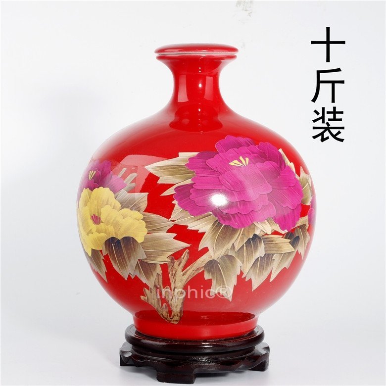 INPHIC-景德鎮十斤仿麥桿陶瓷酒瓶 10斤密封酒壇 空酒具 花開富貴紅麥桿
