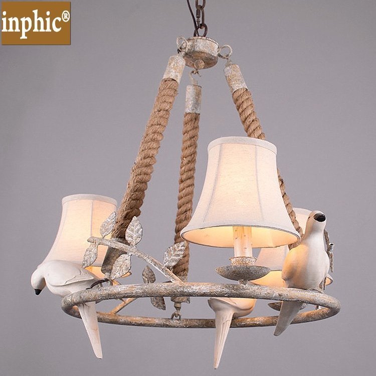 INPHIC-美式鄉村鐵藝吊燈北歐吊燈簡約復古創意餐廳燈個性麻繩小鳥吊燈
