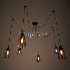 INPHIC-北歐美式復古工業簡約 愛迪生鐵籠 咖啡廳酒吧天女散花吊燈