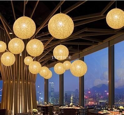 INPHIC-北歐簡約餐廳吊燈吧臺飯廳書房創意藝術個性藤藝麻球吊燈燈罩 35cm