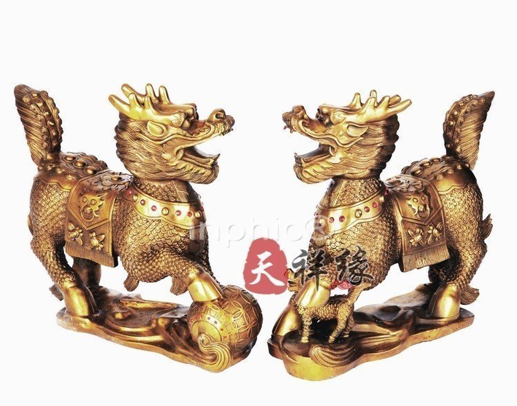 INPHIC-開運 開光銅麒麟擺件 純銅送子麒麟戲珠工藝品招財避邪裝飾品擺設(一對)
