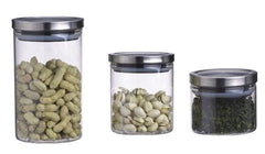 INPHIC-玻璃密封罐三件套茶葉罐儲存罐不鏽鋼蓋子