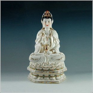 INPHIC-開運 佛像 觀音 供奉 18吋坐蓮臺浮雕 玉白 觀音 工藝品