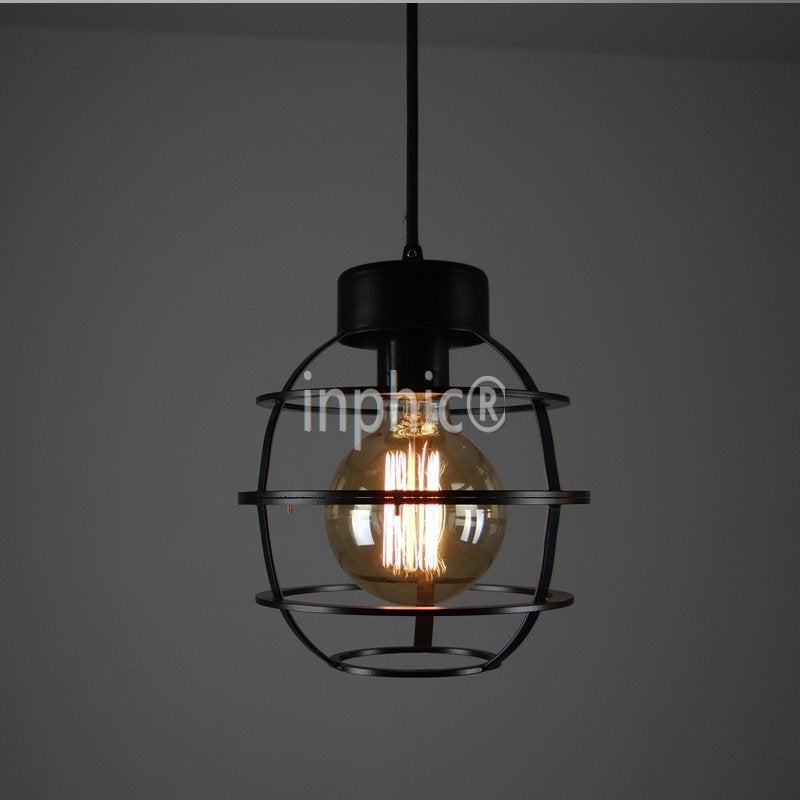 INPHIC-loft酒吧  吊燈單頭簡約小鐵籠吧臺復古工業倉庫吊燈咖啡廳
