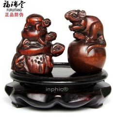 INPHIC-開運 開光龜鼠獻芝家居風水擺件生肖屬牛人化太歲吉祥物(一對帶底座)