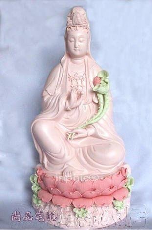 INPHIC-粉蓮玉觀音像陶瓷精品莊嚴清秀 雕工細致 高45CM