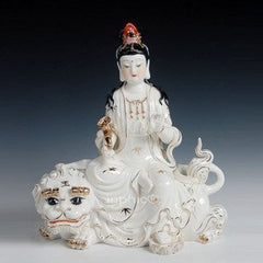 INPHIC-佛像 文殊廣法天尊菩薩 陶瓷祥獅文殊佛像 10吋文殊菩薩