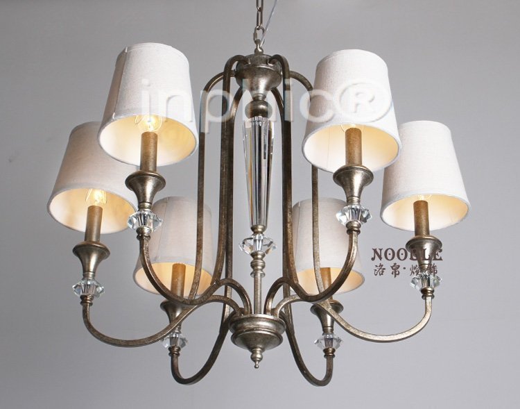 INPHIC-美式燈具客廳吊燈鐵藝燈田園鄉村燈六頭布藝燈罩臥室燈歐式燈
