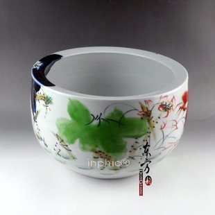 INPHIC-景德鎮陶瓷 魚缸 水淺 聚寶盆睡蓮水仙盆 手繪窯變七彩荷花