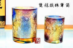 INPHIC-宗教 開光擺件琉璃商務學習辦公用品家庭吉祥擺設雙龍戲珠筆筒