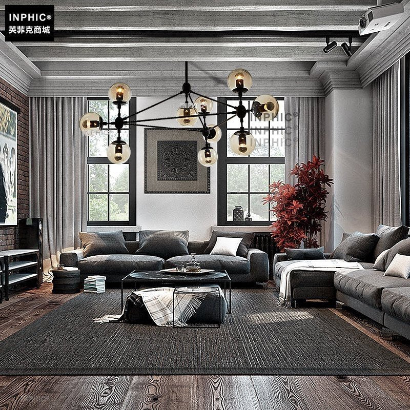 INPHIC-北歐創意餐廳燈藝術吊燈復古工業燈泡泡玻璃球燈飾魔豆吊燈 10頭