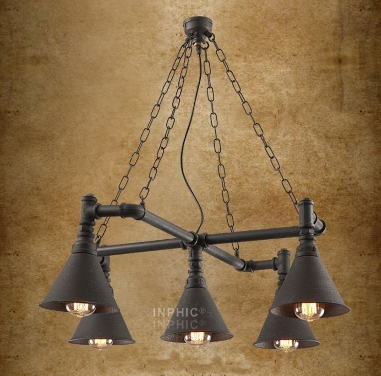 INPHIC-復古創意水管吊燈美式鄉村客廳臥室酒店酒吧鐵藝特色工業餐廳吊燈 5頭