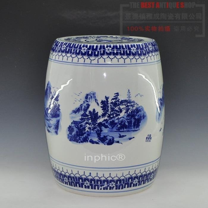 INPHIC-景德鎮陶瓷器 青花纏枝蓮凳子時尚 工藝品家居擺飾