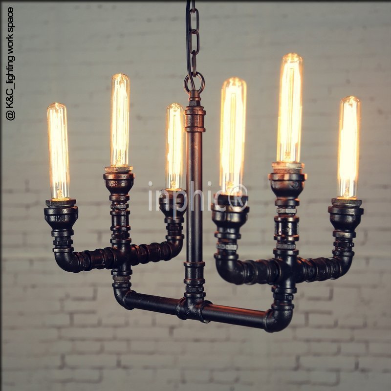 INPHIC-工業倉庫復古水管吊燈酒吧臺咖啡館  餐廳燈6頭鐵藝樓梯燈