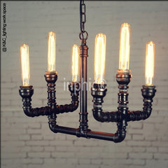 INPHIC-工業倉庫復古水管吊燈酒吧臺咖啡館  餐廳燈6頭鐵藝樓梯燈