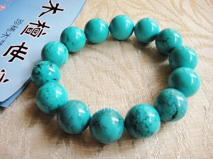 INPHIC-16mm藍松石水晶手鏈 土耳其天然綠松石佛珠綠松石手串