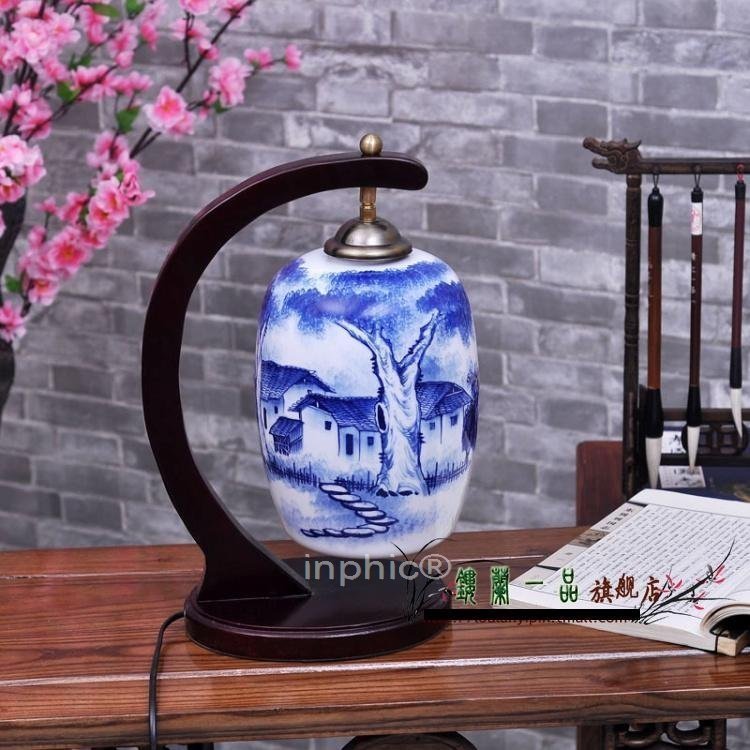 INPHIC-景德鎮陶瓷燈具 臥室燈 床頭燈 客廳燈 鏤空青花 婚房裝飾 L015