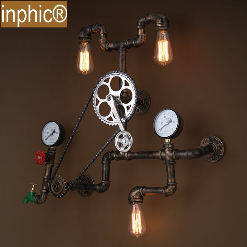 INPHIC-鐵藝復古壁燈創意餐廳酒吧個性水管三頭工業風loft車軸裝飾壁燈