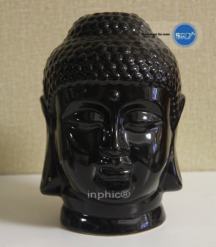 INPHIC-宗教 印度釋迦摩尼陶瓷黑色垂耳佛首禪意家居擺飾會所搭配擺設