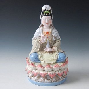 INPHIC-佛像 觀音佛像德化觀音彩繪8吋釉下金彩全蓮觀音