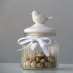 INPHIC-簡約現代 美式鄉村新款小鳥陶瓷蓋豎紋玻璃密封儲物罐零食茶葉罐