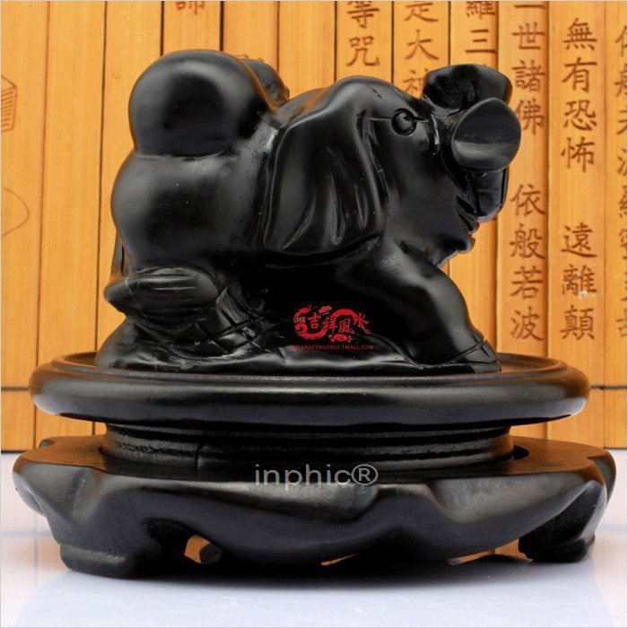 INPHIC-開運 開光如意飛象黑色擺件吉祥物屬羊者吉祥物(一對帶底座)