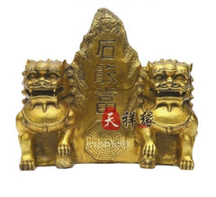 INPHIC-宗教 銅石敢當擺件開光 銅泰山石擺設驅邪化煞雙銅獅子風水工藝品
