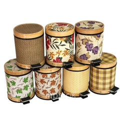 INPHIC-時尚創意木藝腳踏垃圾桶家用可愛碎花卡通廚房美式垃圾筒小款紙簍
