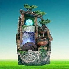 INPHIC-開運 歐式樹脂流水工藝品 田園風格 加濕器 雨景瓦房長青噴泉