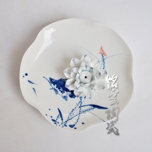 INPHIC-景德鎮陶瓷工藝品 蓮花荷葉香盤 香插 熏香盤 佛堂寺廟供品