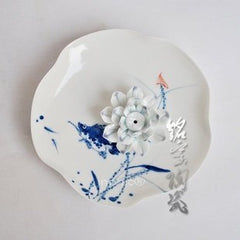INPHIC-景德鎮陶瓷工藝品 蓮花荷葉香盤 香插 熏香盤 佛堂寺廟供品