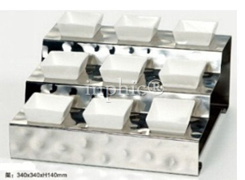 INPHIC-不鏽鋼自助餐小吃架 錘點方形梯形三層調味盅架 酒店用品 不含碗