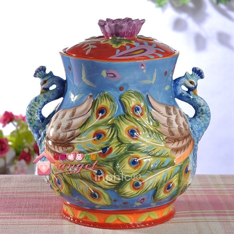 INPHIC-茶具 簡歐錦繡系列孔雀陶瓷密封罐餅乾罐茶葉罐糖果罐家居飾品