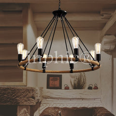 INPHIC-loft美式鄉村藝麻繩吊燈歐設計師的燈服裝店酒吧茶餐廳復古吊燈 8頭