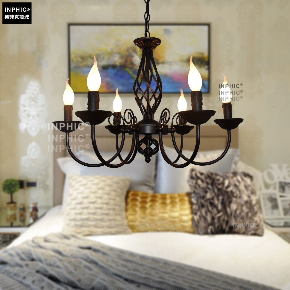 INPHIC-歐式北歐蠟燭吊燈客廳鐵藝蠟燭燈餐廳燈臥室燈具蠟燭吊燈 6頭