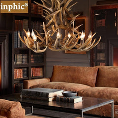 INPHIC-美式復古工業餐廳吊燈創意個性樹脂鹿角吧臺客廳吊燈別墅工程燈具 12頭