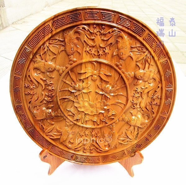 INPHIC-宗教 八魚戲蓮花 金玉滿堂開光桃木看盤擺件 吉祥飾品擺件 年年有餘