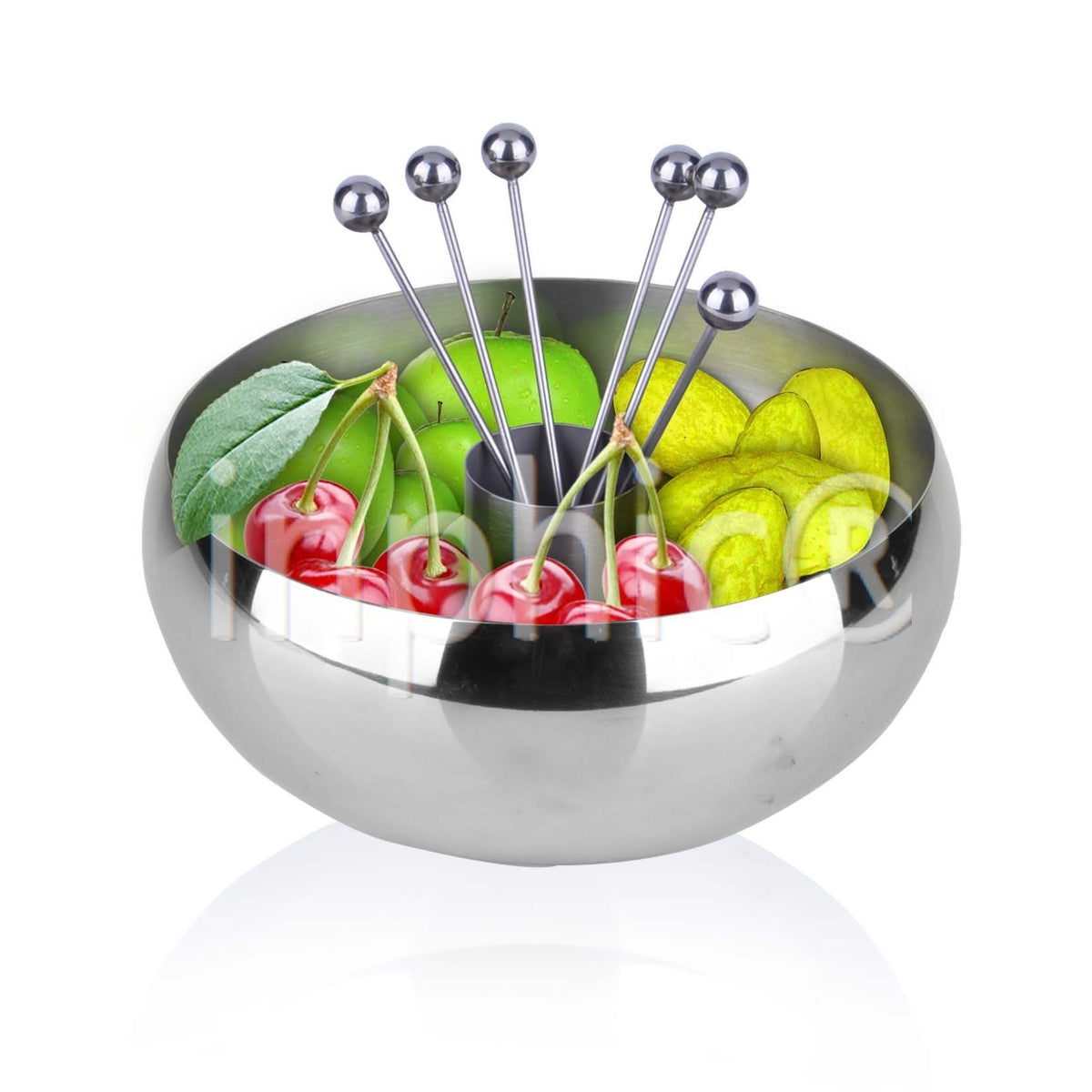 INPHIC-304不鏽鋼橄欖盅套裝 橄欖碗 水果碗 配6個不鏽鋼果針 橄欖針