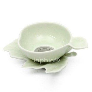 INPHIC-茶具 茶濾陶瓷白瓷青瓷葉形濾茶器 茶漏帶底座 不鏽鋼濾網