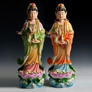 INPHIC-開運 佛像 16吋五彩立荷觀音 楊柳觀音彩繪 陶瓷藥王觀音 供奉