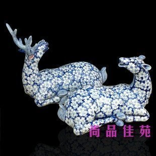 INPHIC-開運 吉祥梅花鹿 陶瓷器 青花工藝品裝飾擺飾 商務