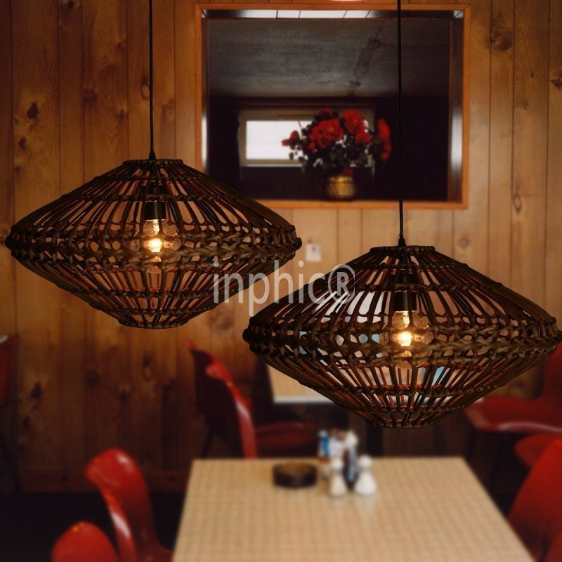 INPHIC-手工藤編吊燈圓復古咖啡廳藤球吊燈具田園服裝店酒吧編織吊燈