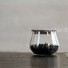 INPHIC-無由 布袋型 木蓋 玻璃 矮款 茶葉罐 密封 便攜